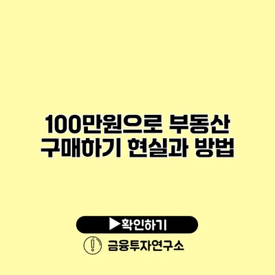 100만원으로 부동산 구매하기 현실과 방법