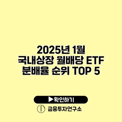 2025년 1월 국내상장 월배당 ETF 분배율 순위 TOP 5