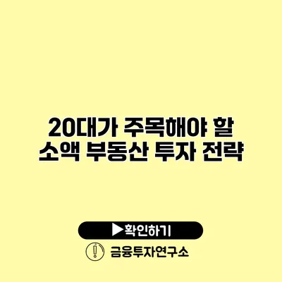 20대가 주목해야 할 소액 부동산 투자 전략