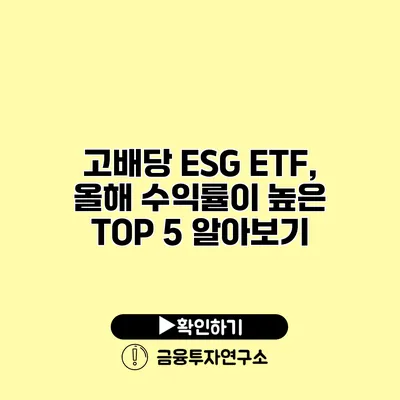 고배당 ESG ETF, 올해 수익률이 높은 TOP 5 알아보기