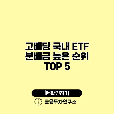 고배당 국내 ETF 분배금 높은 순위 TOP 5