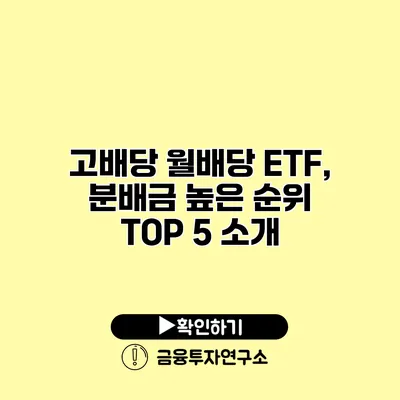 고배당 월배당 ETF, 분배금 높은 순위 TOP 5 소개