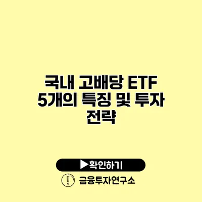 국내 고배당 ETF 5개의 특징 및 투자 전략