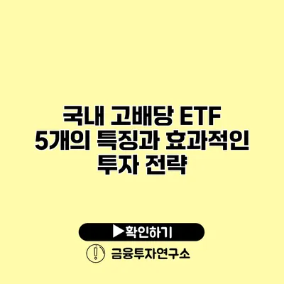 국내 고배당 ETF 5개의 특징과 효과적인 투자 전략