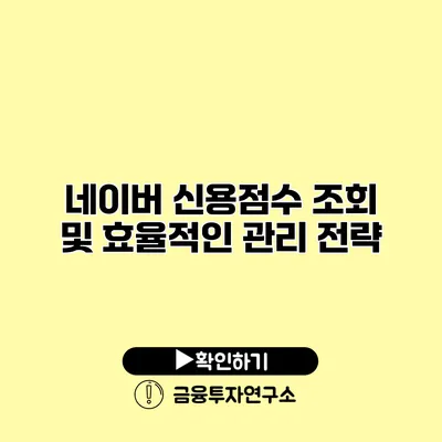 네이버 신용점수 조회 및 효율적인 관리 전략