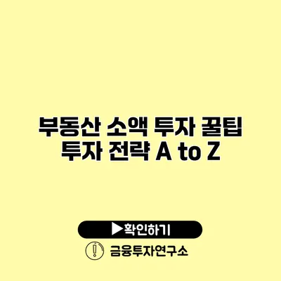 부동산 소액 투자 꿀팁 투자 전략 A to Z