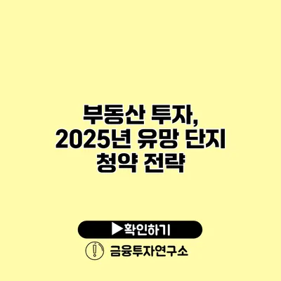 부동산 투자, 2025년 유망 단지 청약 전략