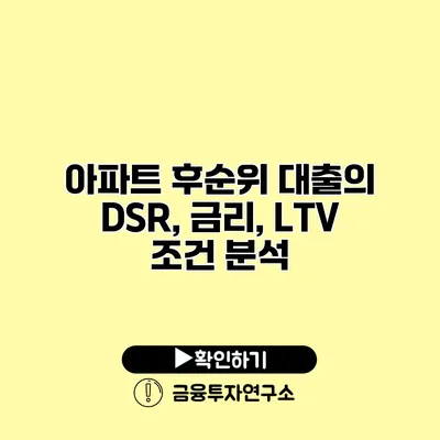 아파트 후순위 대출의 DSR, 금리, LTV 조건 분석