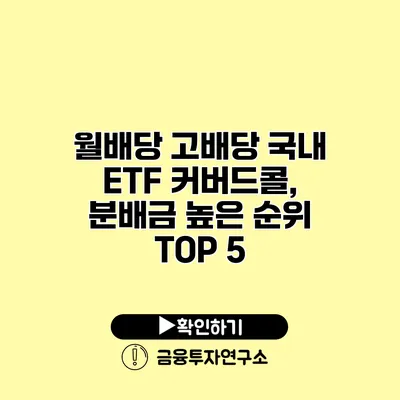 월배당 고배당 국내 ETF 커버드콜, 분배금 높은 순위 TOP 5