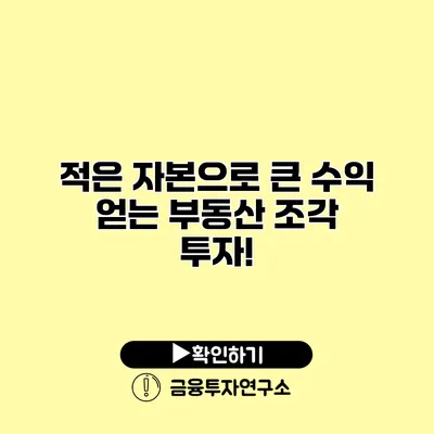 적은 자본으로 큰 수익 얻는 부동산 조각 투자!