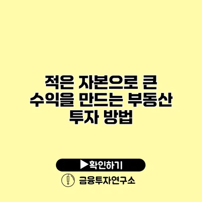 적은 자본으로 큰 수익을 만드는 부동산 투자 방법