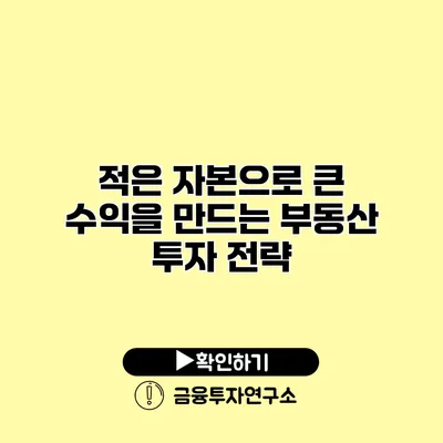 적은 자본으로 큰 수익을 만드는 부동산 투자 전략