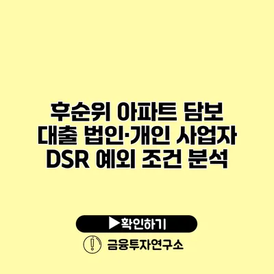 후순위 아파트 담보 대출 법인·개인 사업자 DSR 예외 조건 분석