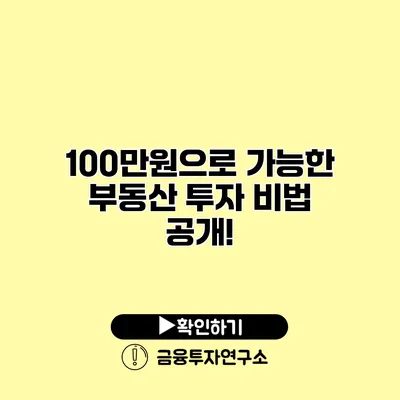 100만원으로 가능한 부동산 투자 비법 공개!