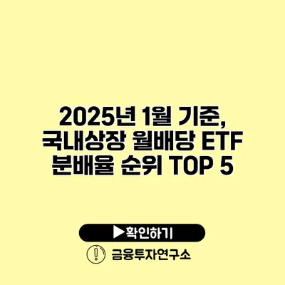 2025년 1월 기준, 국내상장 월배당 ETF 분배율 순위 TOP 5