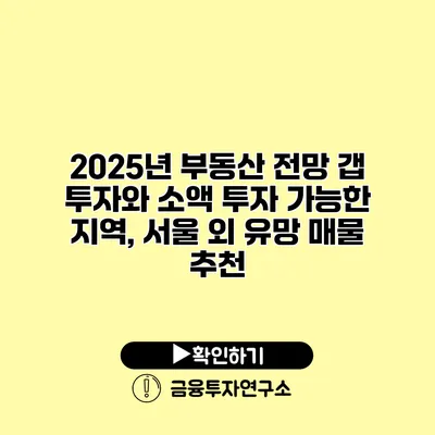 2025년 부동산 전망 갭 투자와 소액 투자 가능한 지역, 서울 외 유망 매물 추천