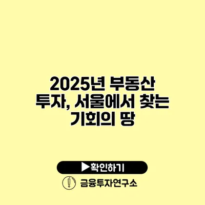 2025년 부동산 투자, 서울에서 찾는 기회의 땅