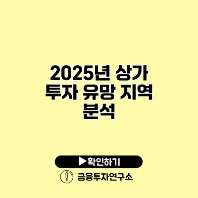 2025년 상가 투자 유망 지역 분석