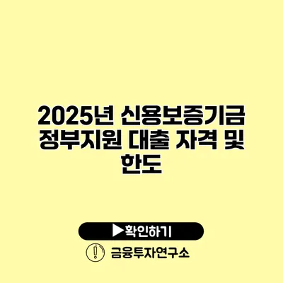 2025년 신용보증기금 정부지원 대출 자격 및 한도