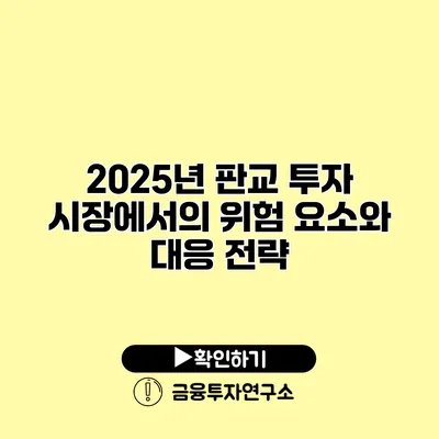 2025년 판교 투자 시장에서의 위험 요소와 대응 전략