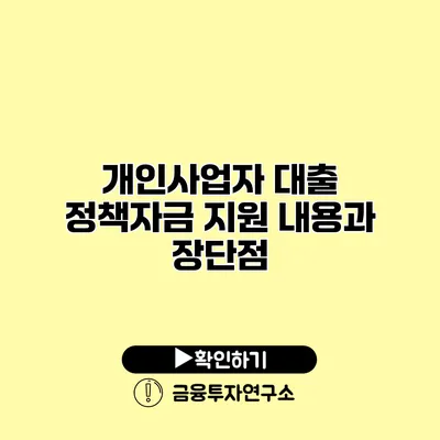 개인사업자 대출 정책자금 지원 내용과 장단점