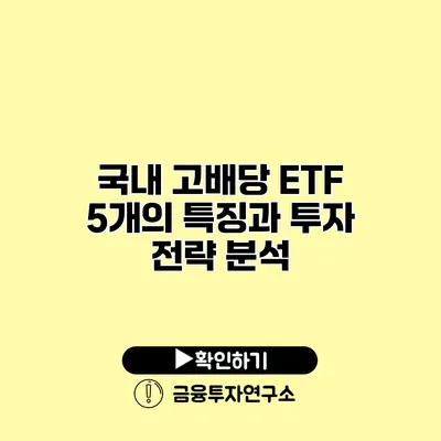 국내 고배당 ETF 5개의 특징과 투자 전략 분석