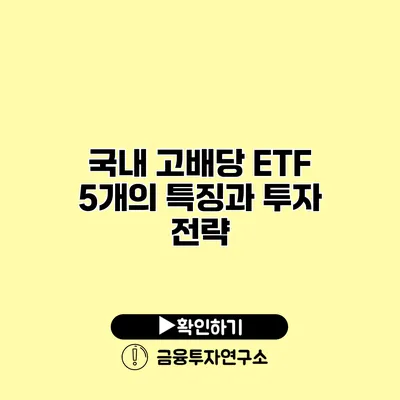 국내 고배당 ETF 5개의 특징과 투자 전략