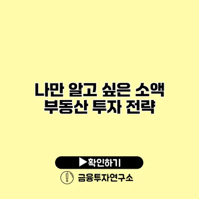 나만 알고 싶은 소액 부동산 투자 전략