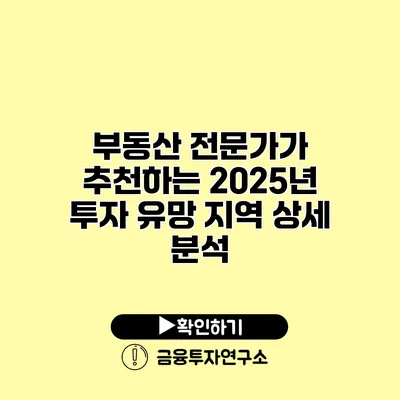 부동산 전문가가 추천하는 2025년 투자 유망 지역 상세 분석