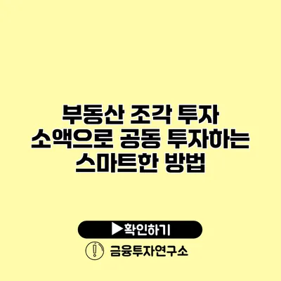 부동산 조각 투자 소액으로 공동 투자하는 스마트한 방법