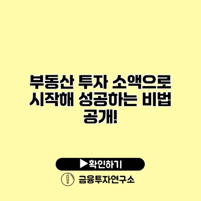 부동산 투자 소액으로 시작해 성공하는 비법 공개!