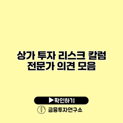 상가 투자 리스크 칼럼 전문가 의견 모음