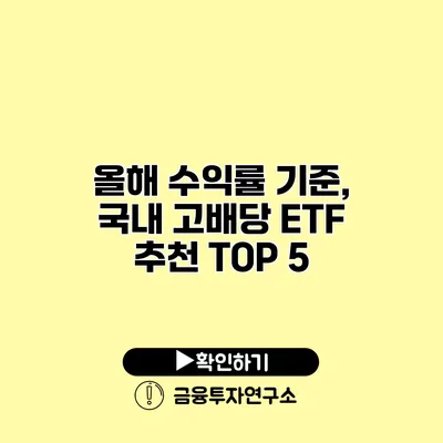 올해 수익률 기준, 국내 고배당 ETF 추천 TOP 5