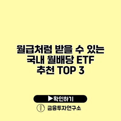 월급처럼 받을 수 있는 국내 월배당 ETF 추천 TOP 3