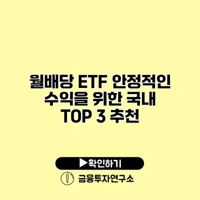 월배당 ETF 안정적인 수익을 위한 국내 TOP 3 추천