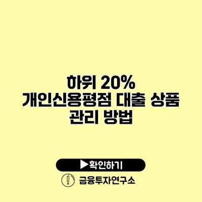 하위 20% 개인신용평점 대출 상품 관리 방법