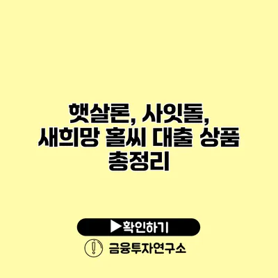 햇살론, 사잇돌, 새희망 홀씨 대출 상품 총정리