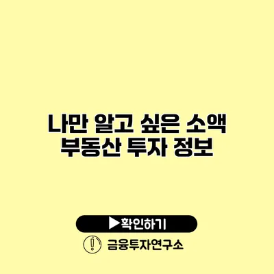 나만 알고 싶은 소액 부동산 투자 정보