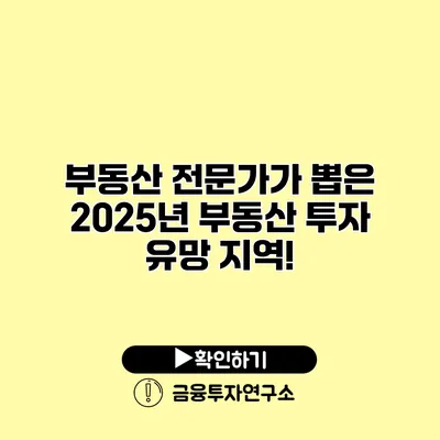 부동산 전문가가 뽑은 2025년 부동산 투자 유망 지역!