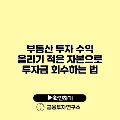 부동산 투자 수익 올리기 적은 자본으로 투자금 회수하는 법