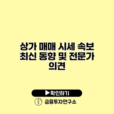 상가 매매 시세 속보 최신 동향 및 전문가 의견