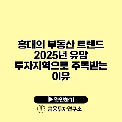 홍대의 부동산 트렌드 2025년 유망 투자지역으로 주목받는 이유